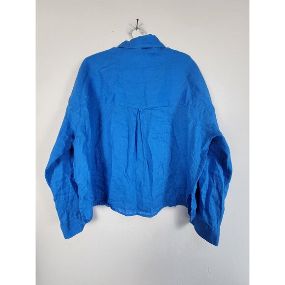 Cynthia Rowley Blue Button-Up Shirt Linen Womens Large Relaxed Fit Lightweight - Picture 2 of 8